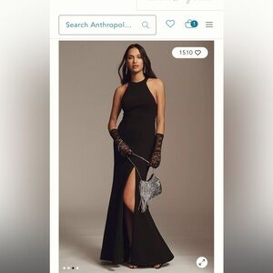 BHLDN Juliana High-Neck Side-Slit Stretch Crepe Maxi Dress